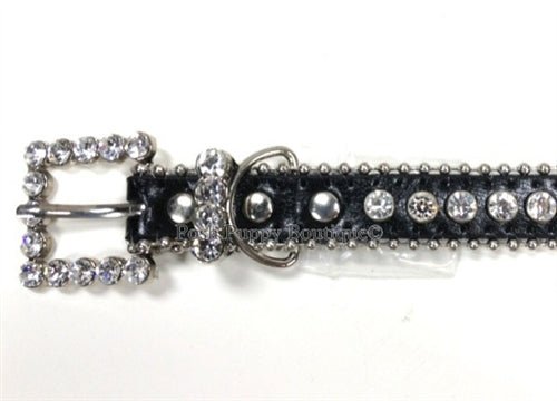 Couture Clear Crystal and Leather Dog Collar in Black