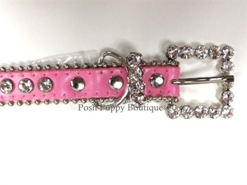 Couture Clear Crystal and Leather Dog Collar in Pink