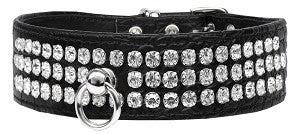 Three Row Rhinestone Designer Croc Dog Collar in Black